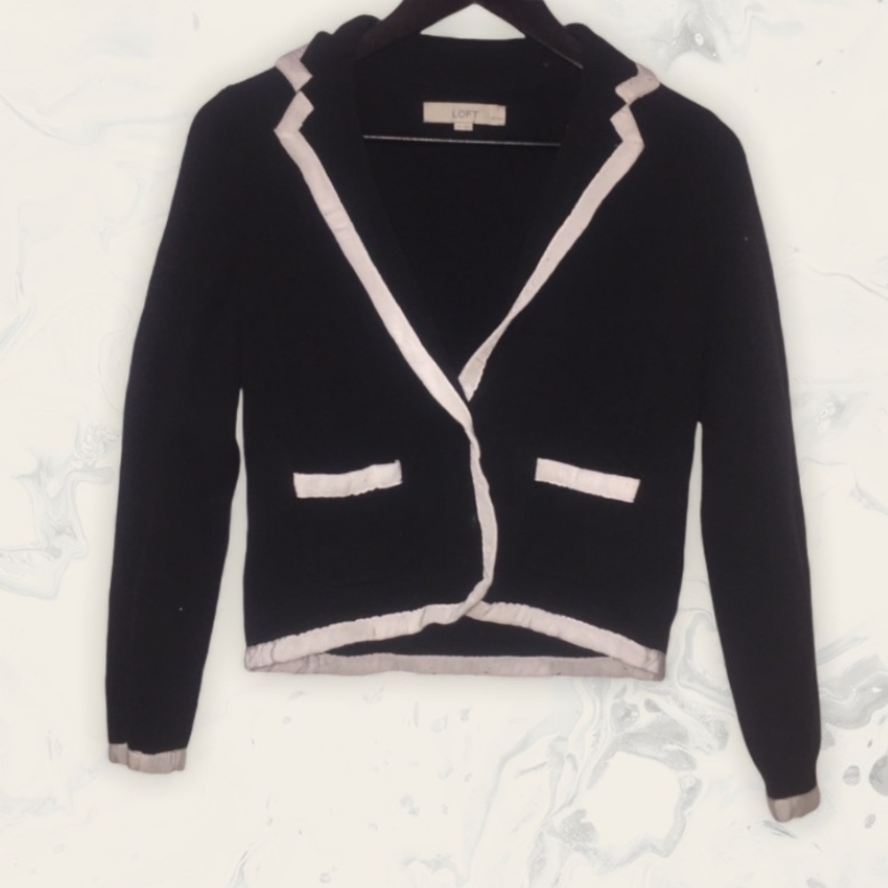 Loft Petites Sweater Knit Black White Tuxedo Blazer, SP - Picture 3 of 6